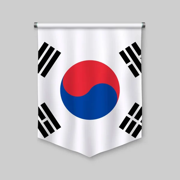 韓国の旗を のリアルなペナント — ストックベクタ