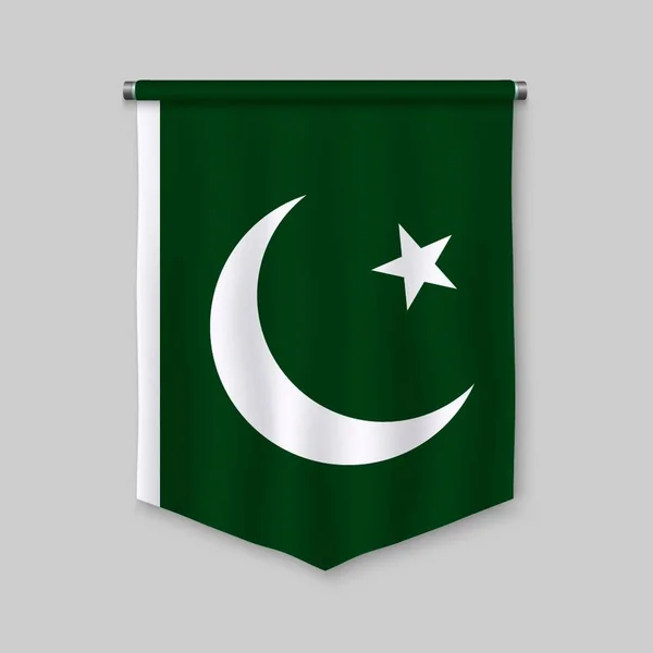 Fanion Réaliste Avec Drapeau Pakistan — Image vectorielle