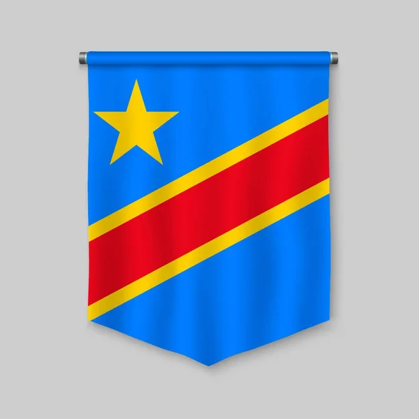 Realistische Wimpel Met Vlag Van Congo Kinshasa — Stockvector