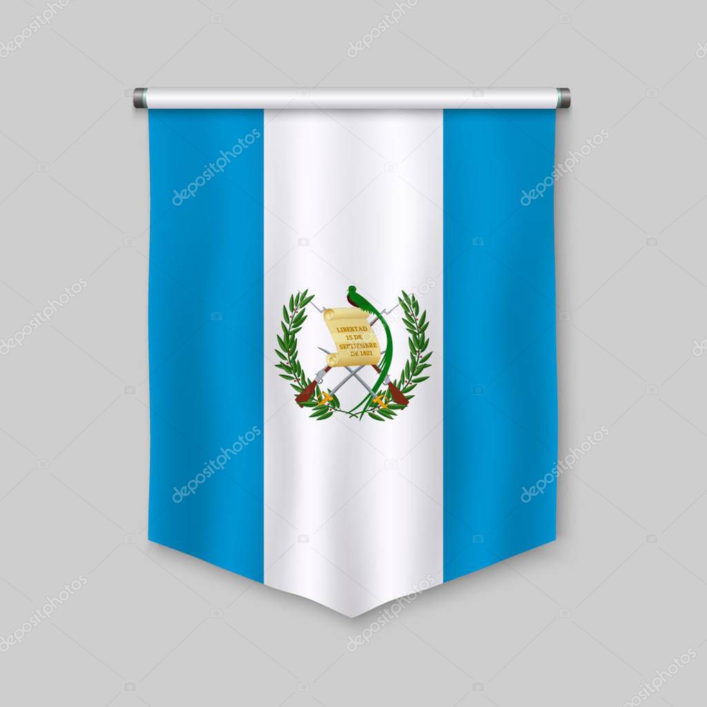 3d realistic pennant with flag of Guatemala