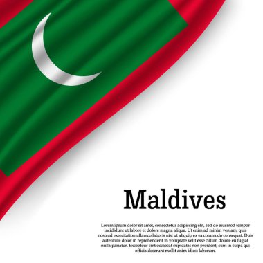 Beyaz arka plan üzerinde Maldivler bayrağı sallayarak. Bağımsızlık günü için şablon. vektör çizim
