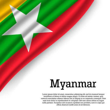 Beyaz arka plan üzerinde Myanmar bayrağı sallayarak. Bağımsızlık günü için şablon. vektör çizim