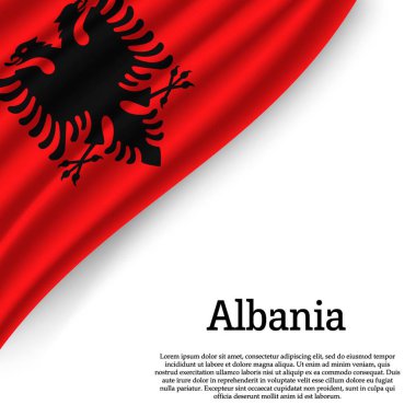 Beyaz arka plan üzerinde Arnavutluk bayrağı sallayarak. Bağımsızlık günü için şablon. vektör çizim
