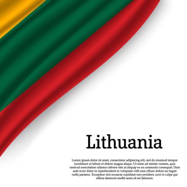 Beyaz arka plan üzerinde Litvanya bayrağı sallayarak. Bağımsızlık günü için şablon. vektör çizim