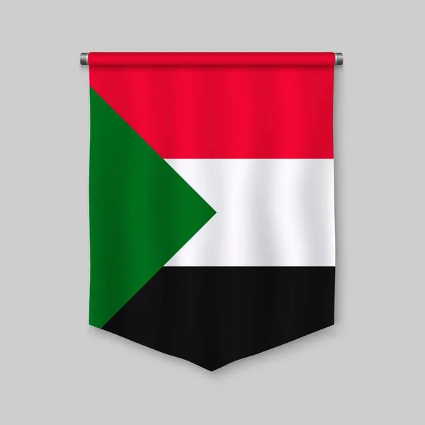 Banderín Realista Con Bandera Sudán — Vector de stock