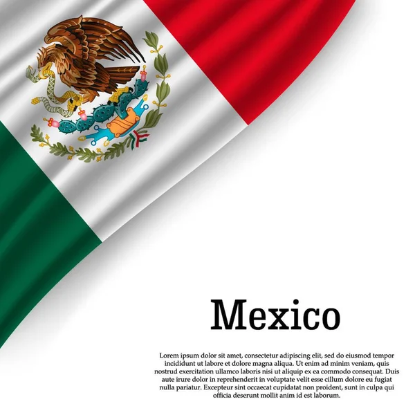 白い背景の上のメキシコの旗を振っています 独立記念日のテンプレートです ベクトル図 — ストックベクタ