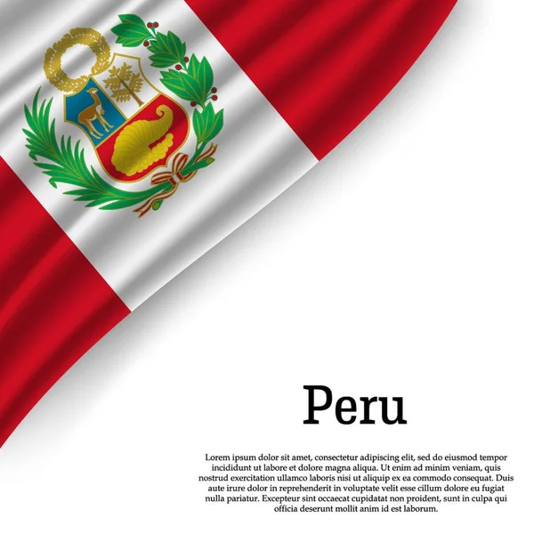 Ondeando Bandera Perú Sobre Fondo Blanco Plantilla Para Día Independencia — Vector de stock