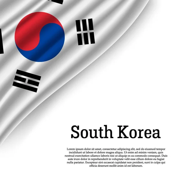 Ondeando Bandera Corea Del Sur Sobre Fondo Blanco Plantilla Para — Vector de stock