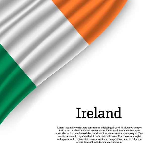 Waving Flag Ireland White Background Template Independence Day Vector Illustration — Stock Vector