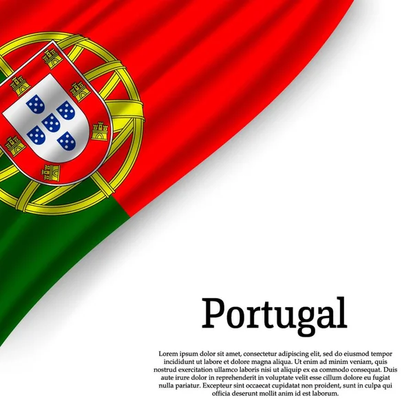 Acenando Bandeira Portugal Sobre Fundo Branco Modelo Para Dia Independência — Vetor de Stock