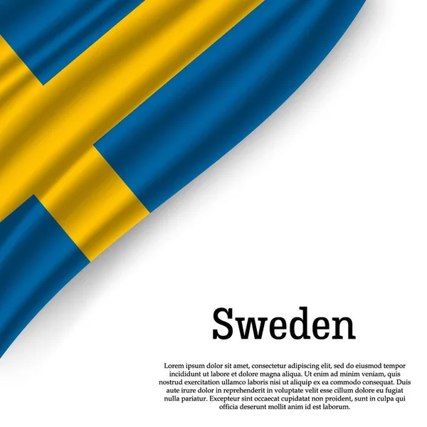 Sventolando Bandiera Della Svezia Sfondo Bianco Modello Giorno Dell Indipendenza — Vettoriale Stock