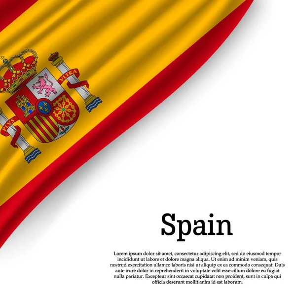 Flagge Spaniens Auf Weißem Hintergrund Schwenkend Vorlage Für Den Unabhängigkeitstag — Stockvektor