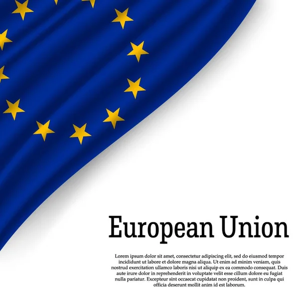 Κουνώντας Σημαία Της Ευρωπαϊκής Ένωσης Άσπρο Φόντο Πρότυπο Για Την — Διανυσματικό Αρχείο
