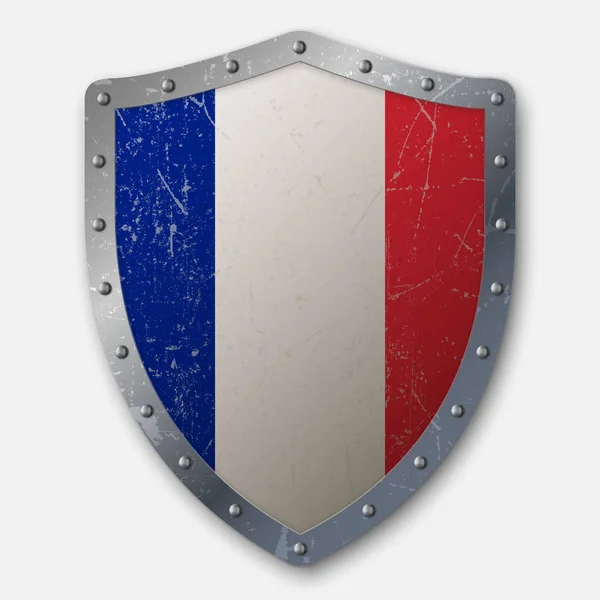 法国国旗的旧盾牌 矢量插图 — 图库矢量图片