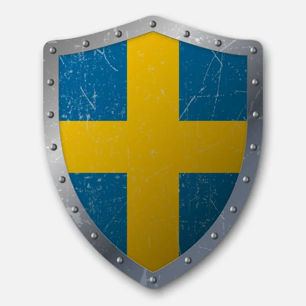 Escudo Antigo Com Bandeira Suécia Ilustração Vetorial — Vetor de Stock