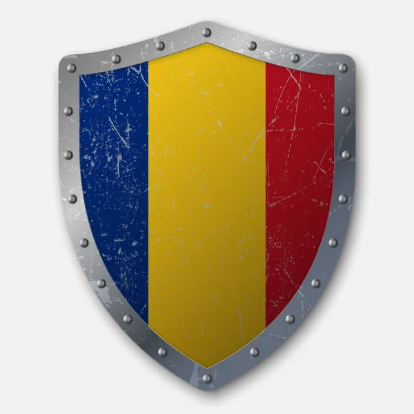 ルーマニアの旗の古いシールド ベクトル図 — ストックベクタ