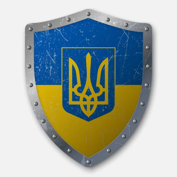 Старый Щит Флагом Украины Векторная Иллюстрация — стоковый вектор