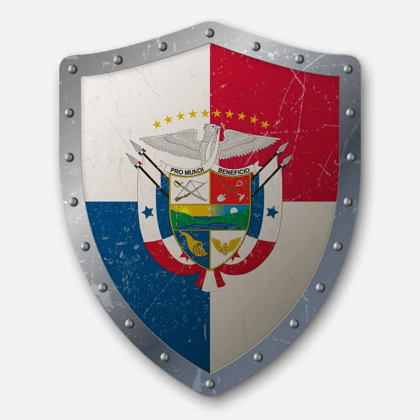 Escudo Viejo Con Bandera Panamá Ilustración Vectorial — Vector de stock