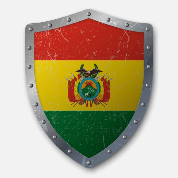 Escudo Viejo Con Bandera Bolivia Ilustración Vectorial — Vector de stock