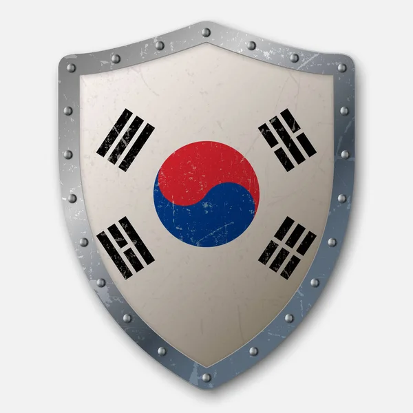 Antigo Escudo Com Bandeira Coreia Sul Ilustração Vetorial —  Vetores de Stock