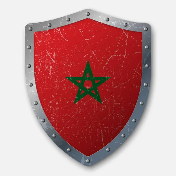 Παλιά Ασπίδα Την Σημαία Του Μαρόκου Εικονογράφηση Διάνυσμα — Διανυσματικό Αρχείο
