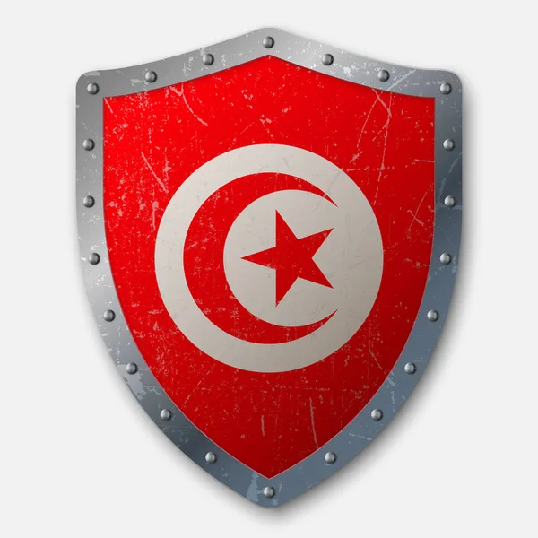 Παλιά Ασπίδα Σημαία Της Τυνησίας Εικονογράφηση Διάνυσμα — Διανυσματικό Αρχείο