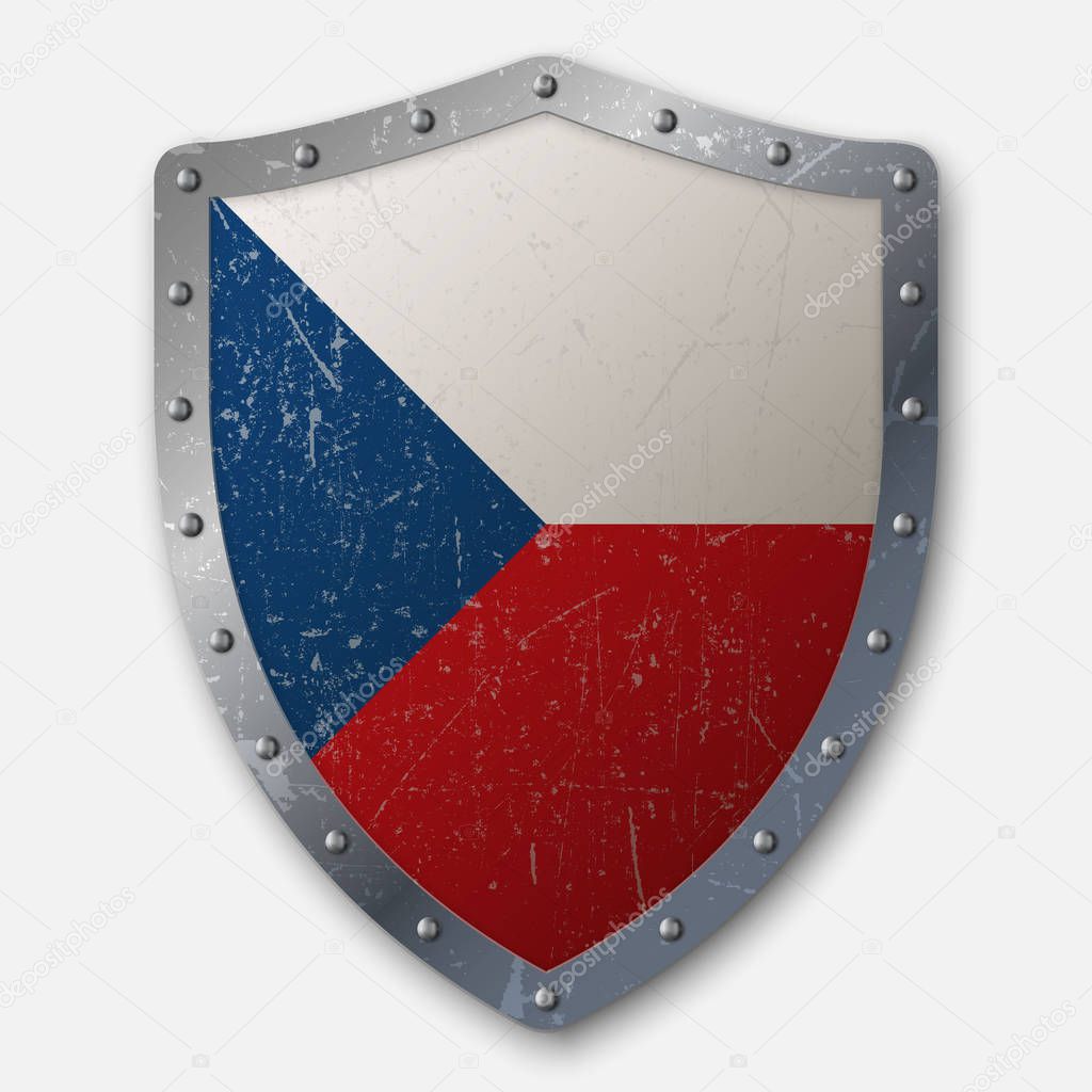 Old Shield with Flag of Czech Republic. vector illustration