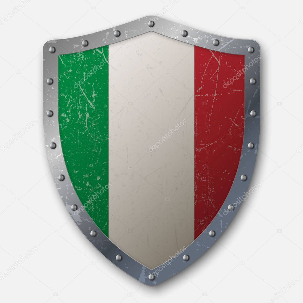 Old Shield with Flag of Italy. vector illustration