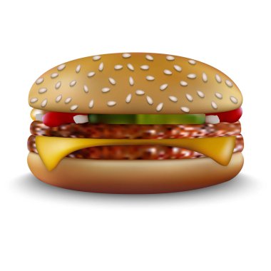Gerçekçi Hamburger. Beyaz arka plan üzerinde klasik Burger