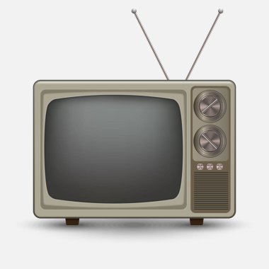 Gerçekçi eski vintage Tv. Retro televesion. Resimde beyaz arka plan üzerinde