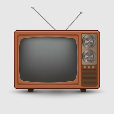 Gerçekçi eski vintage Tv. Retro televesion. Resimde beyaz arka plan üzerinde