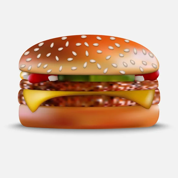 Realistic Hamburger Classic Burger White Background — Stock Vector