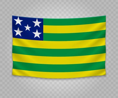 Goias gerçekçi asılı bayrağı. Brezilya devlet. Boş kumaş banner illüstrasyon tasarımı.