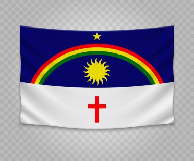 Realistic hanging flag of Pernambuco. State of Brazil. Empty  fabric banner illustration design. clipart