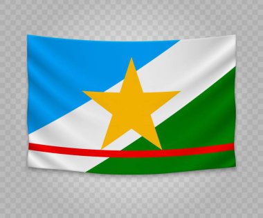 Realistic hanging flag of Roraima. State of Brazil. Empty  fabric banner illustration design. clipart