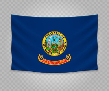 Gerçekçi asılı bayrağı Idaho. ABD devlet. Boş kumaş banner illüstrasyon tasarımı.