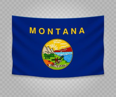 Montana gerçekçi asılı bayrağı. ABD devlet. Boş kumaş banner illüstrasyon tasarımı.