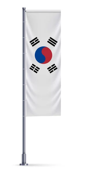 Bandeira Vertical Coreia Sul Pendurada Pólo Metálico Prateado —  Vetores de Stock