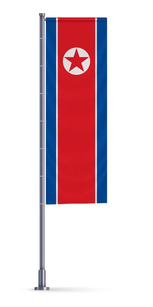 Bandeira Vertical Coreia Norte Pendurada Pólo Metálico Prateado —  Vetores de Stock