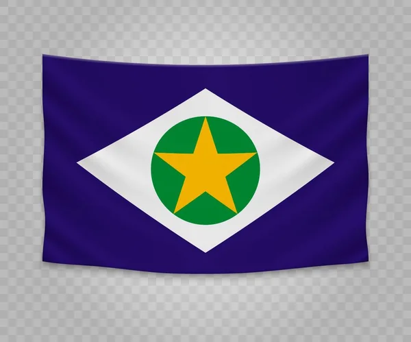 Realistic Hanging Flag Mato Grosso State Brazil Empty Fabric Banner — Stock Vector