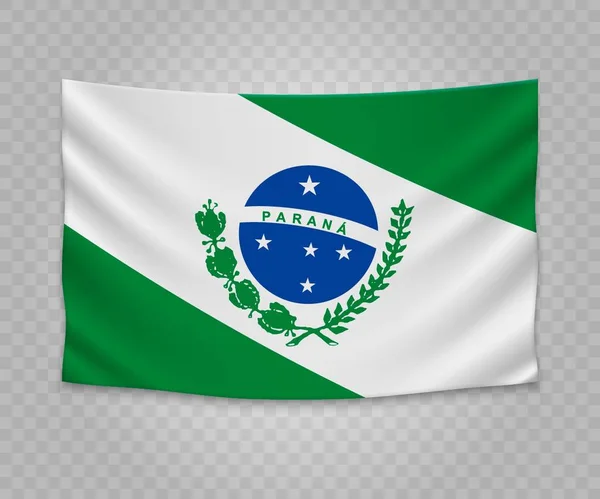 Bandeira Suspensão Realista Paraná Estado Brasil Design Ilustração Banner Tecido — Vetor de Stock