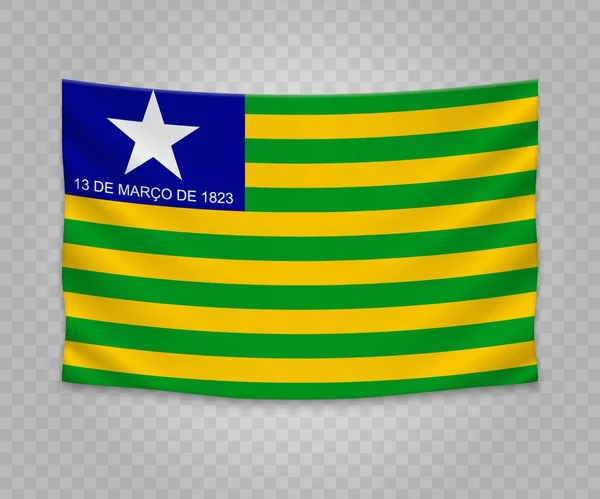 Bandera Colgante Realista Piaui Estado Brasil Diseño Ilustración Banner Tela — Vector de stock