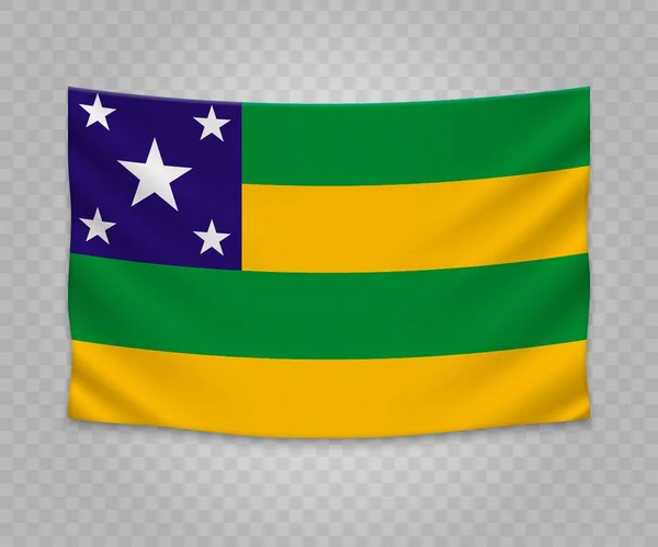 Realistiska Hängande Flagga Sergipe Staten Brasilien Tom Tyg Banner Illustration — Stock vektor