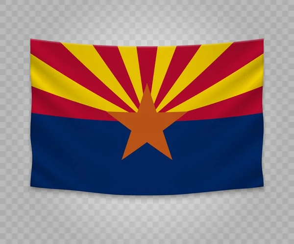 Bandera Colgante Realista Arizona Estado Estados Unidos Diseño Ilustración Banner — Archivo Imágenes Vectoriales