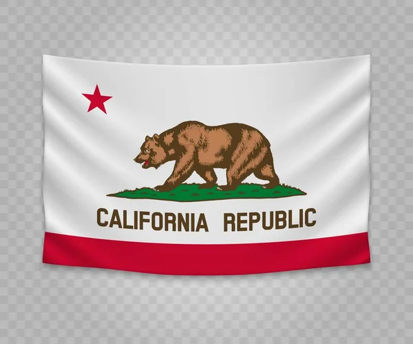 Bandera Colgante Realista California Estado Estados Unidos Diseño Ilustración Banner — Vector de stock