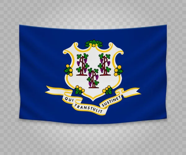Steagul Atârnat Realist Din Connecticut Statul Sua Design Ilustrare Banner — Vector de stoc
