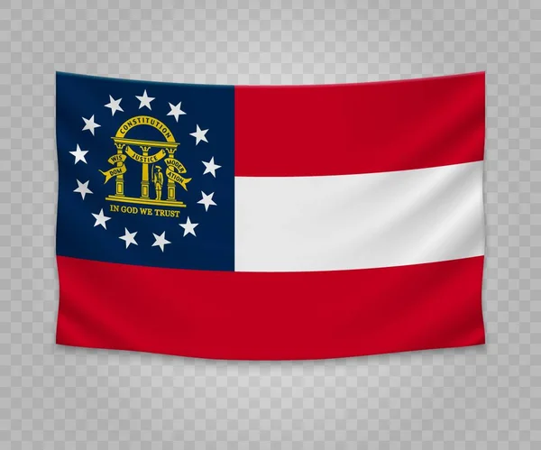 Realistische Hangende Vlag Van Georgië Staat Van Verenigde Staten Ontwerp — Stockvector