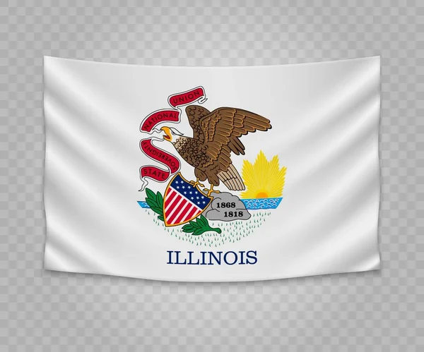 Bandera Colgante Realista Illinois Estado Estados Unidos Diseño Ilustración Banner — Vector de stock