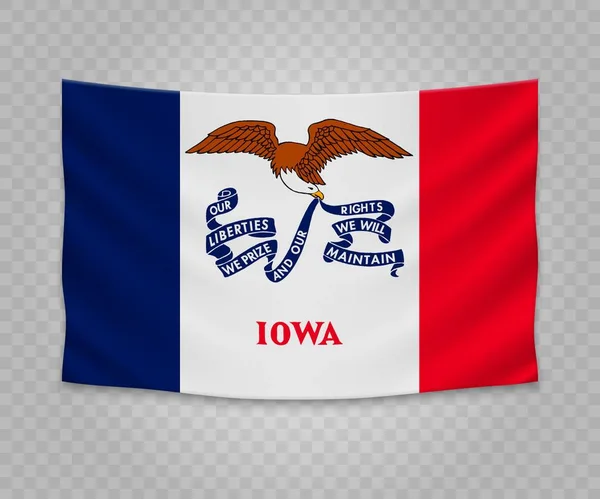 Bandeira Pendurada Realista Iowa Estado Dos Eua Design Ilustração Banner —  Vetores de Stock
