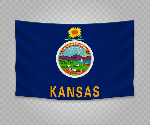 Drapeau Suspendu Réaliste Kansas État Des États Unis Illustration Bannière — Image vectorielle